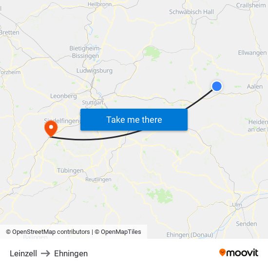 Leinzell to Ehningen map