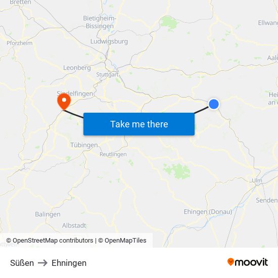 Süßen to Ehningen map