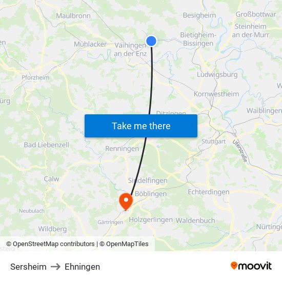 Sersheim to Ehningen map