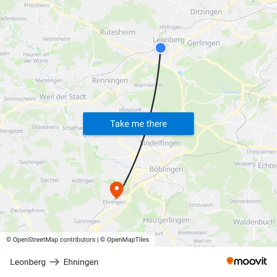 Leonberg to Ehningen map