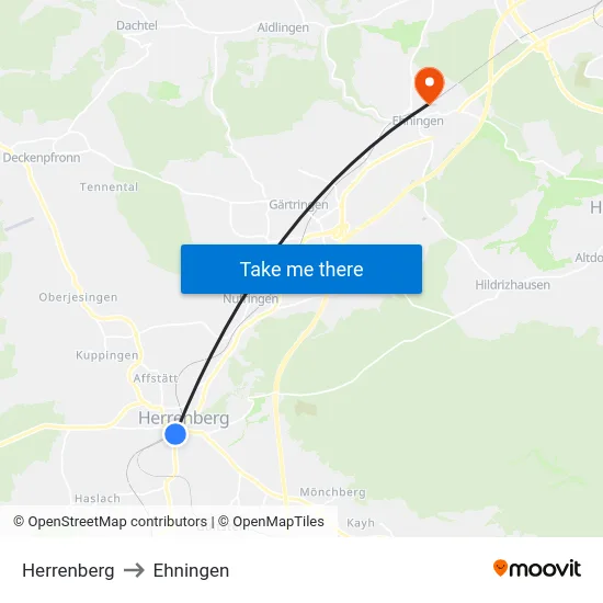 Herrenberg to Ehningen map