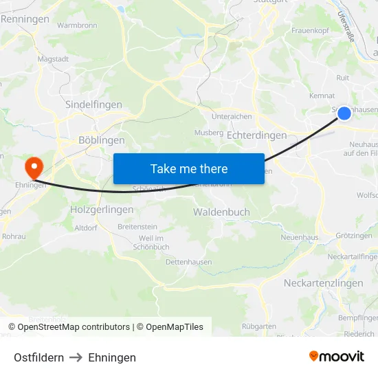 Ostfildern to Ehningen map