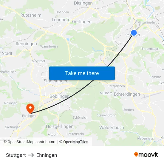 Stuttgart to Ehningen map