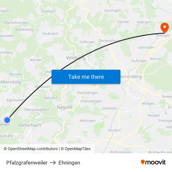 Pfalzgrafenweiler to Ehningen map