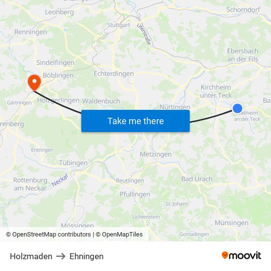 Holzmaden to Ehningen map