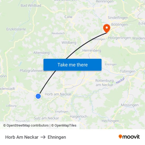 Horb Am Neckar to Ehningen map