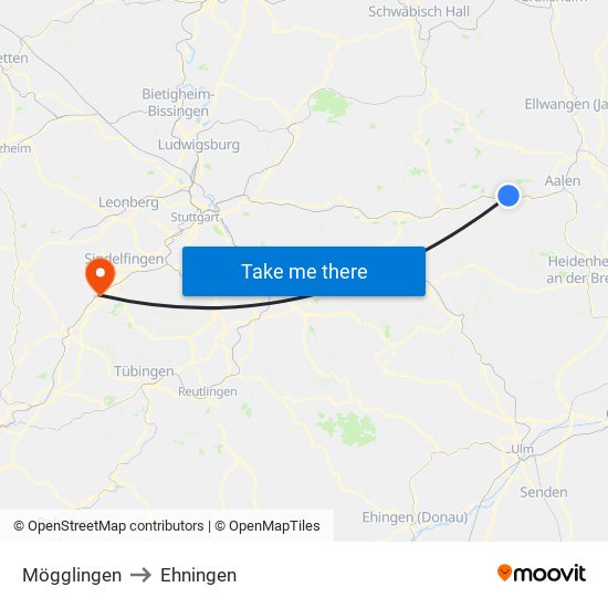 Mögglingen to Ehningen map