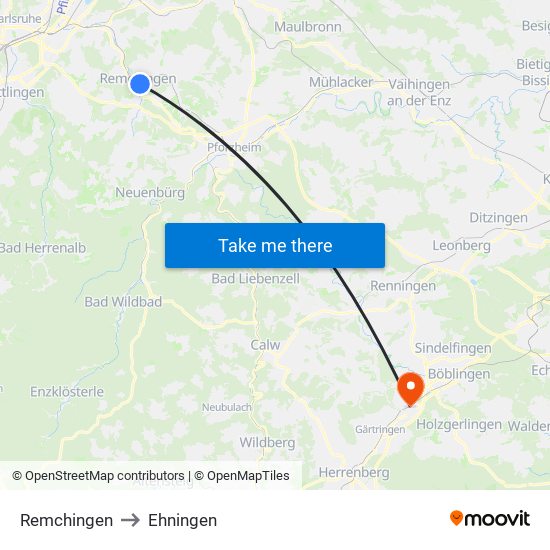 Remchingen to Ehningen map