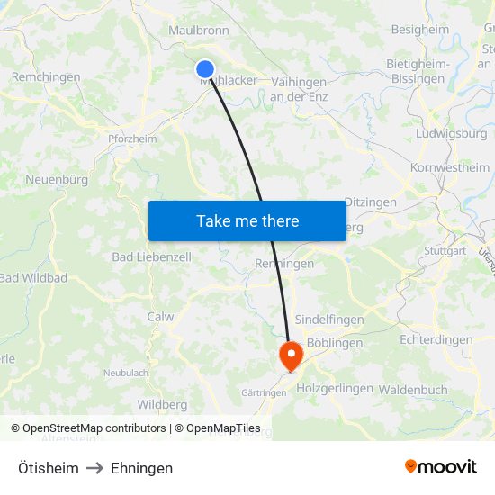 Ötisheim to Ehningen map