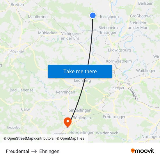 Freudental to Ehningen map