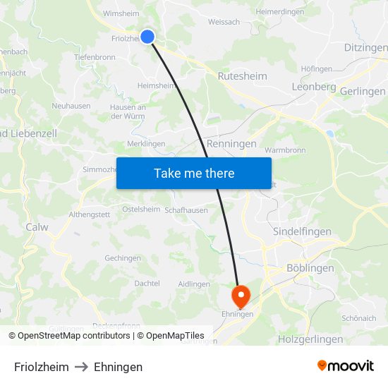 Friolzheim to Ehningen map