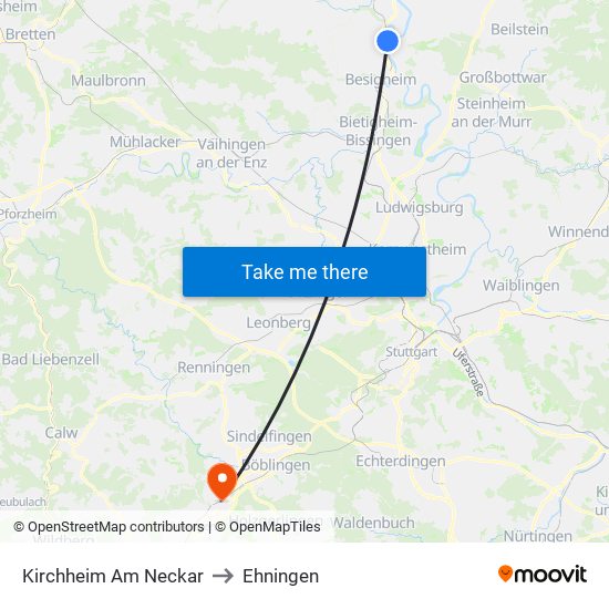 Kirchheim Am Neckar to Ehningen map