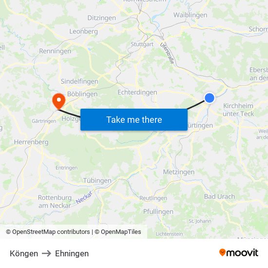 Köngen to Ehningen map