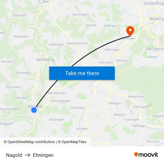 Nagold to Ehningen map