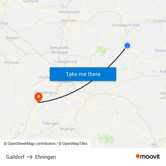 Gaildorf to Ehningen map
