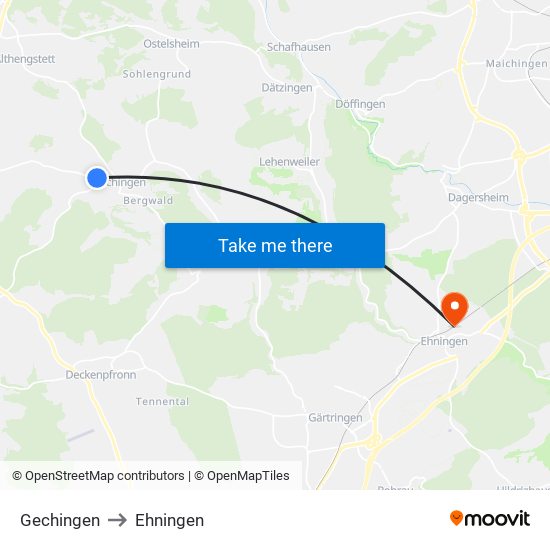 Gechingen to Ehningen map
