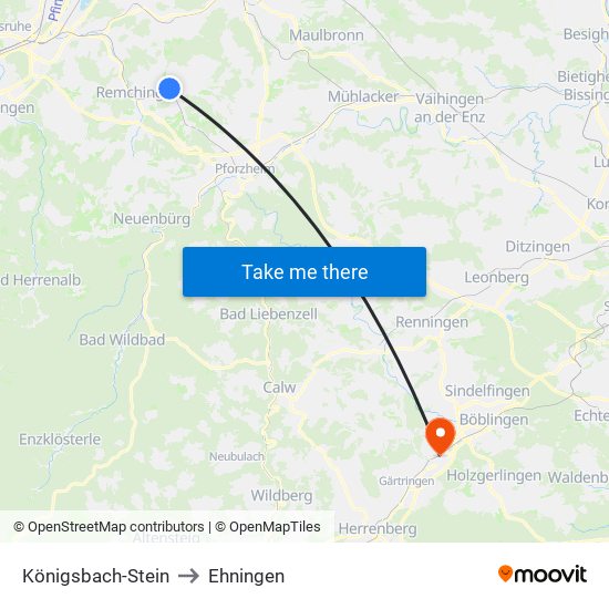 Königsbach-Stein to Ehningen map
