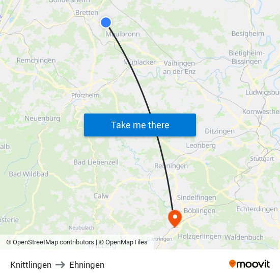 Knittlingen to Ehningen map