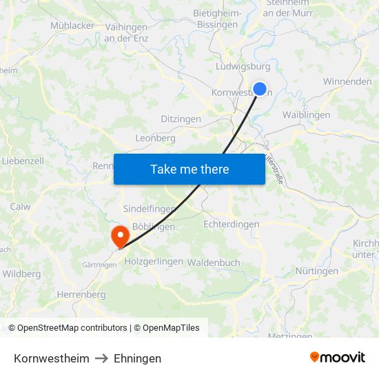 Kornwestheim to Ehningen map