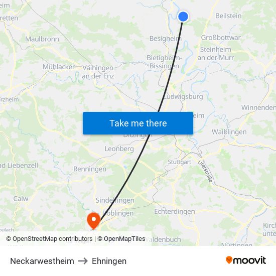 Neckarwestheim to Ehningen map