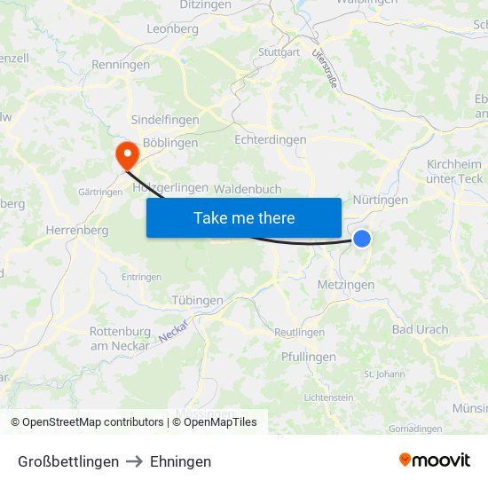 Großbettlingen to Ehningen map