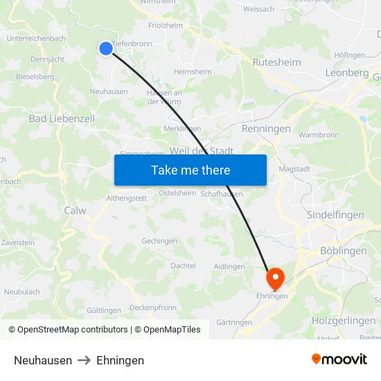 Neuhausen to Ehningen map