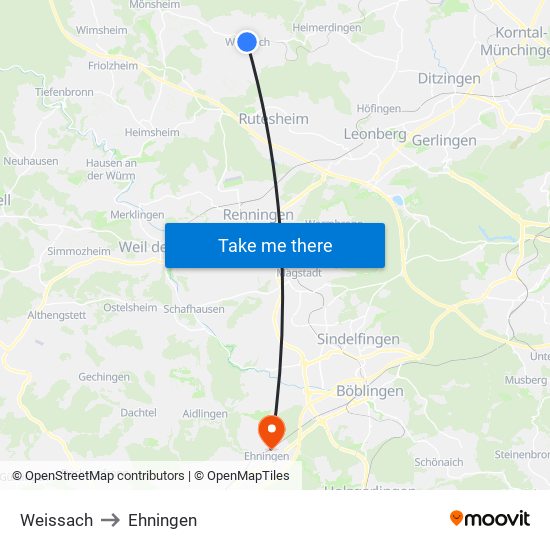 Weissach to Ehningen map