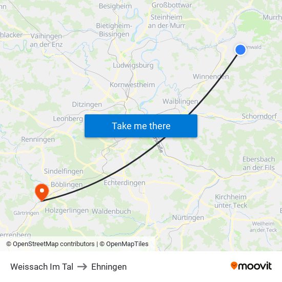 Weissach Im Tal to Ehningen map