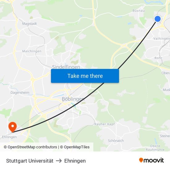 Stuttgart Universität to Ehningen map