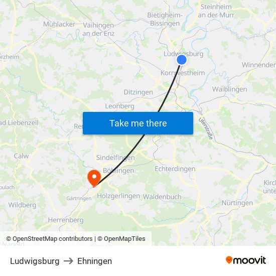Ludwigsburg to Ehningen map