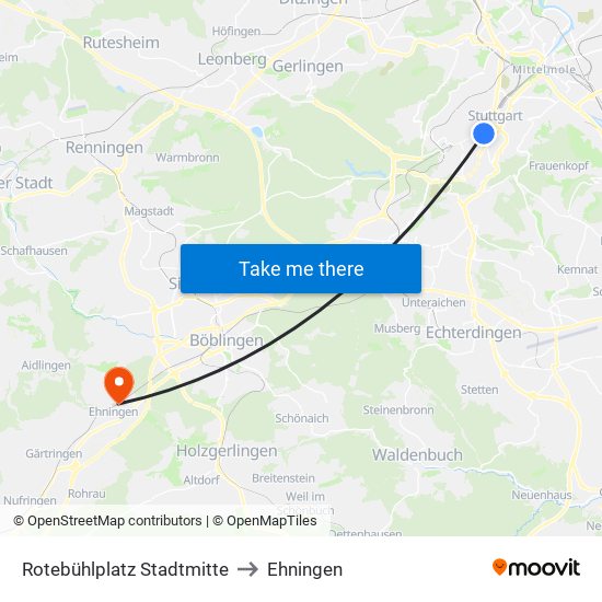 Rotebühlplatz Stadtmitte to Ehningen map