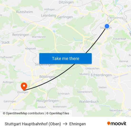 Stuttgart Hauptbahnhof (Oben) to Ehningen map