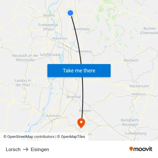 Lorsch to Eisingen map