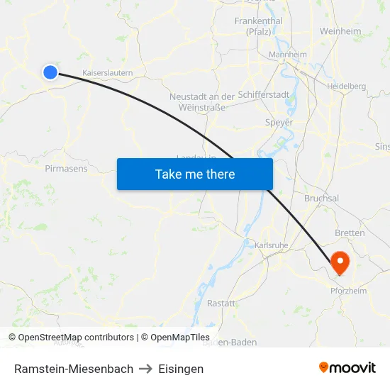Ramstein-Miesenbach to Eisingen map