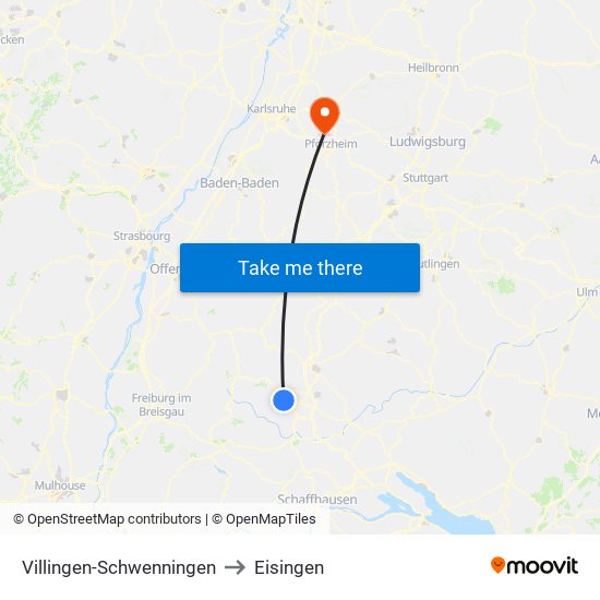 Villingen-Schwenningen to Eisingen map