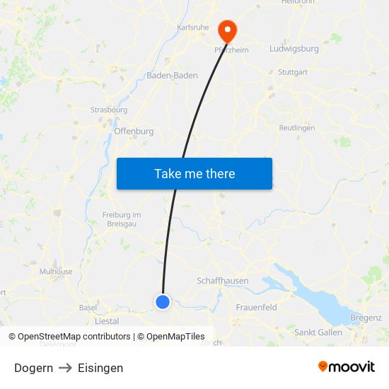 Dogern to Eisingen map