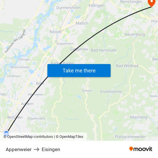 Appenweier to Eisingen map