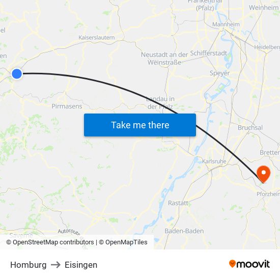 Homburg to Eisingen map
