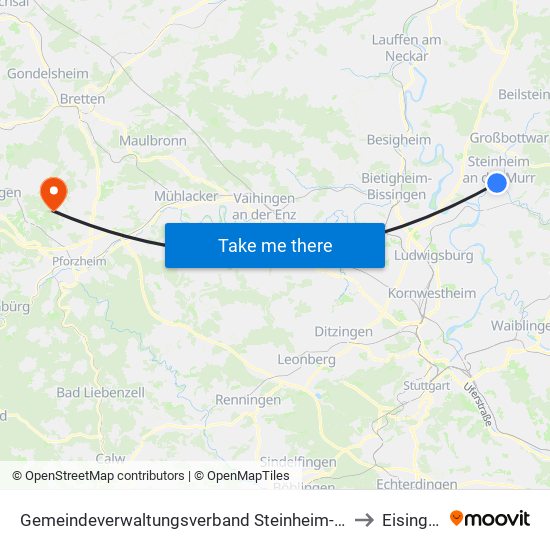 Gemeindeverwaltungsverband Steinheim-Murr to Eisingen map