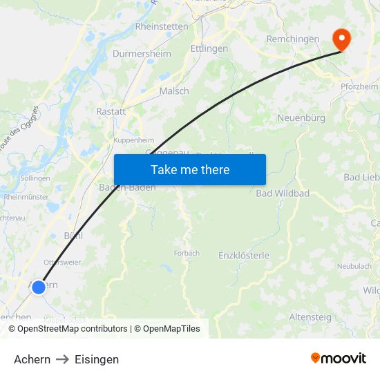 Achern to Eisingen map