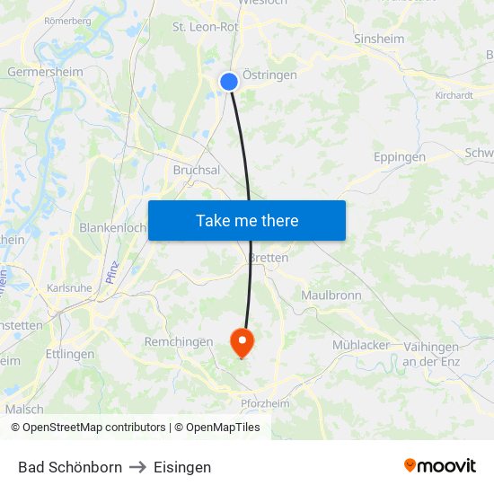 Bad Schönborn to Eisingen map