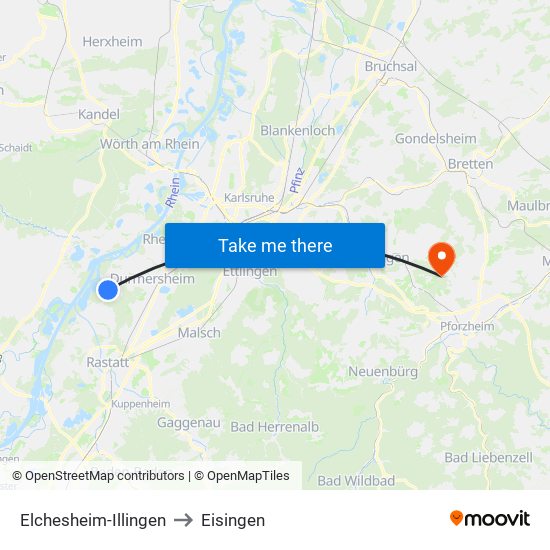 Elchesheim-Illingen to Eisingen map