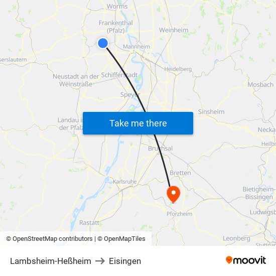 Lambsheim-Heßheim to Eisingen map