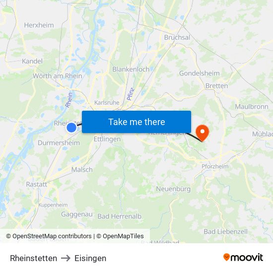 Rheinstetten to Eisingen map