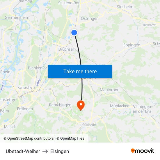 Ubstadt-Weiher to Eisingen map