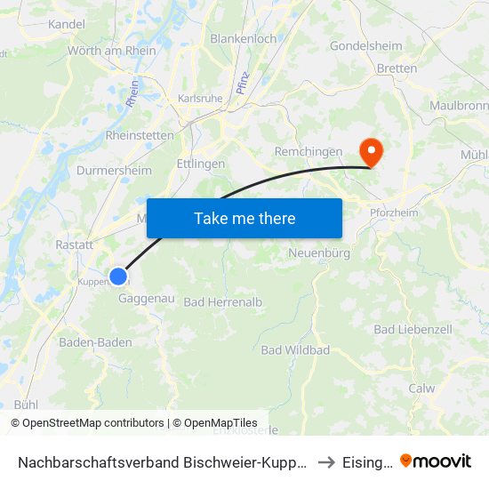 Nachbarschaftsverband Bischweier-Kuppenheim to Eisingen map