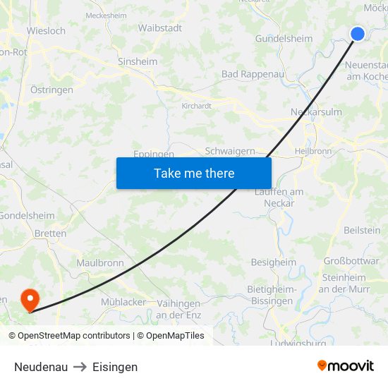 Neudenau to Eisingen map