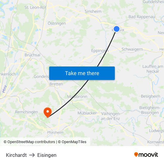 Kirchardt to Eisingen map
