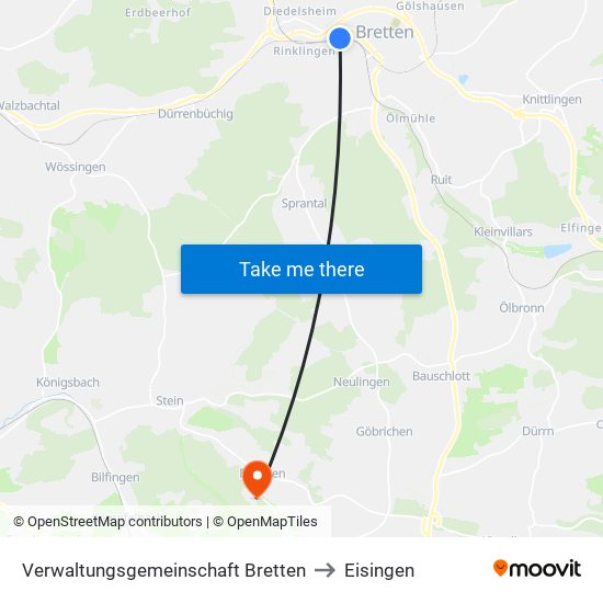 Verwaltungsgemeinschaft Bretten to Eisingen map