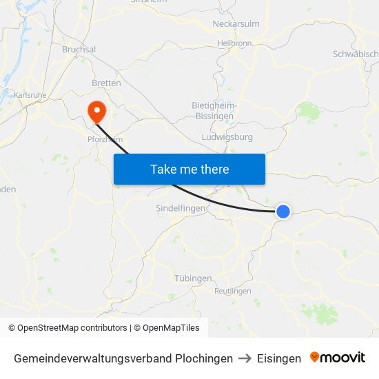 Gemeindeverwaltungsverband Plochingen to Eisingen map